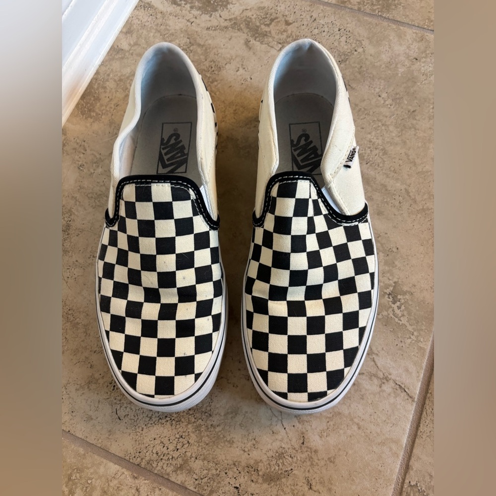 Vans Black and White Checkerboard Slip-Ons Women’s